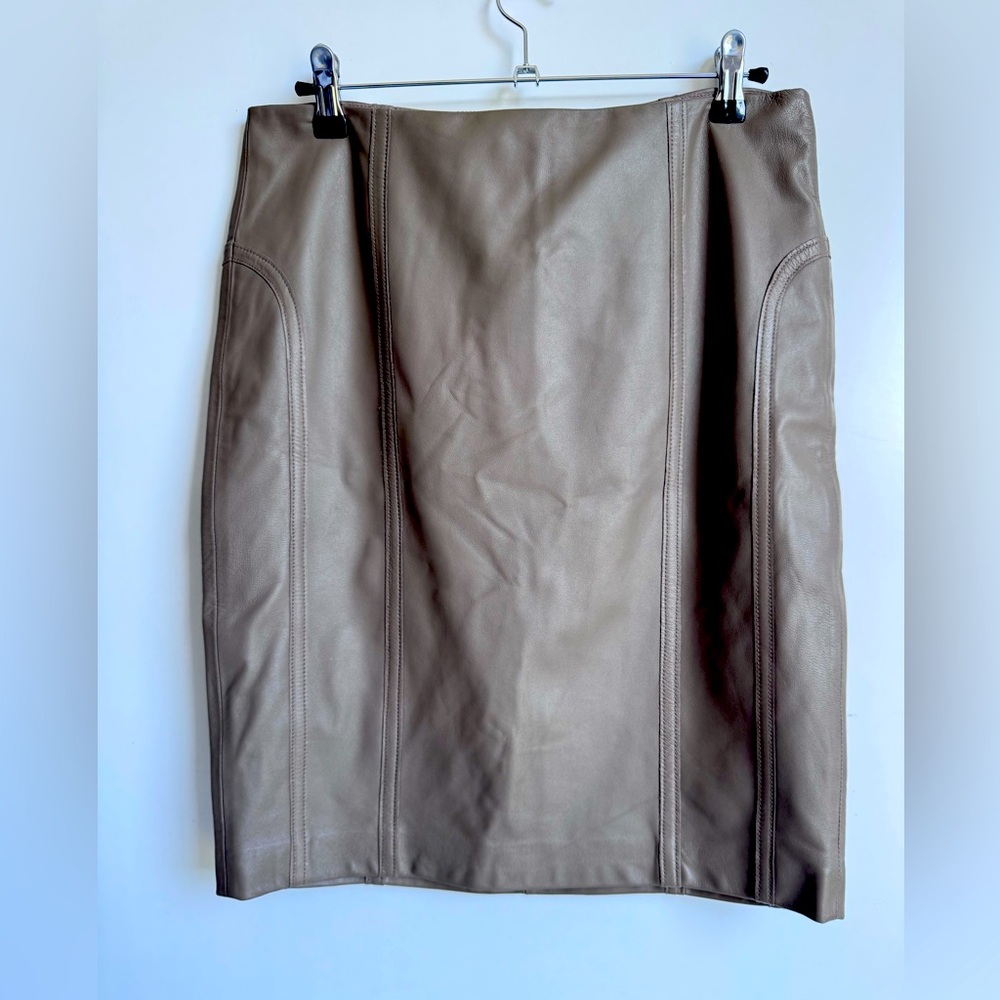 Etcetera‎ Women Pencil Leather Skirt $428 Taupe NEW 6 Officecore Business Career